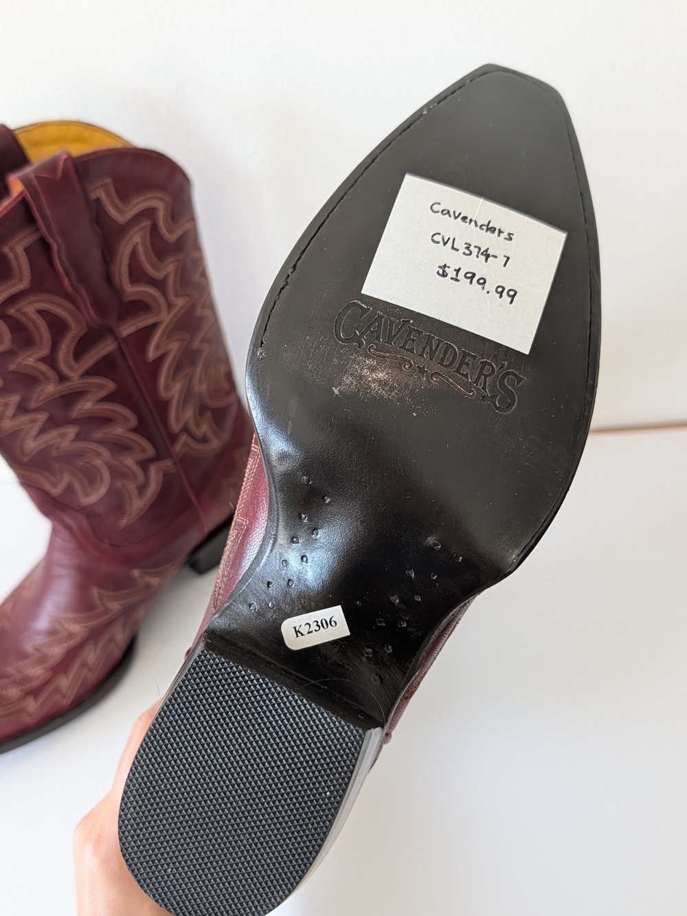 Cavenders Vesuvio Burgundy Western Cowboy Boots Decorative Stitching, Size 8.5 - Picture 4 of 4